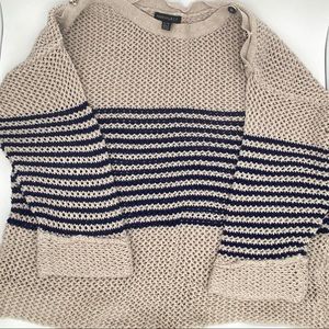 Cream/Beige Navy Stripped Knit Sweater with Buttons